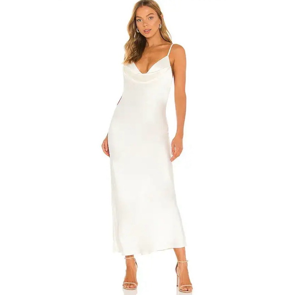 L'ACADEMIE Rumi Elegant White Ivory Satin Slip Dress wedding engagement bridal